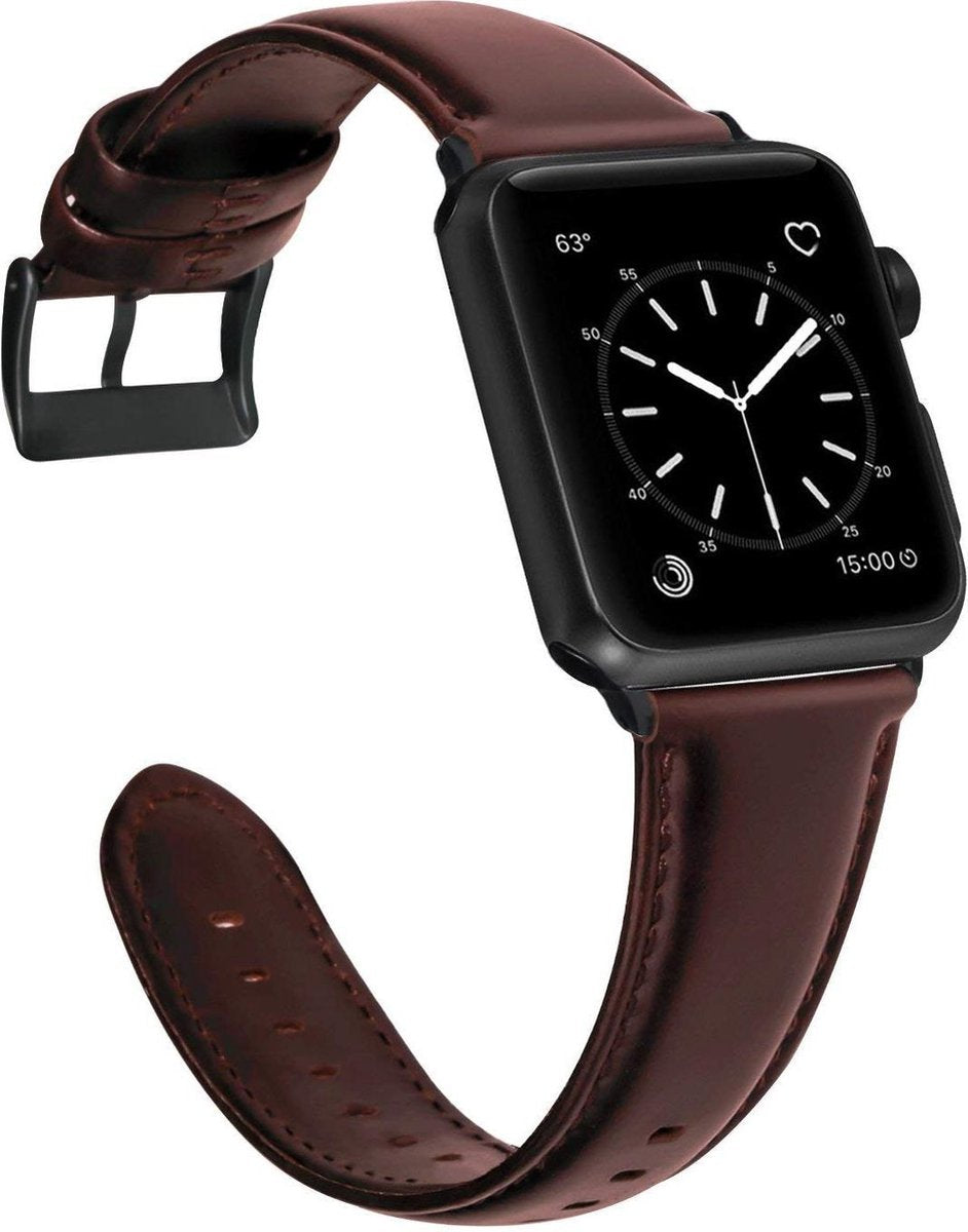 YONO Klassiek Leer Bandje geschikt voor Apple Watch - 38 mm - 40 - 41 - Luxe Lederen iWatch Armband - Rood Bruin