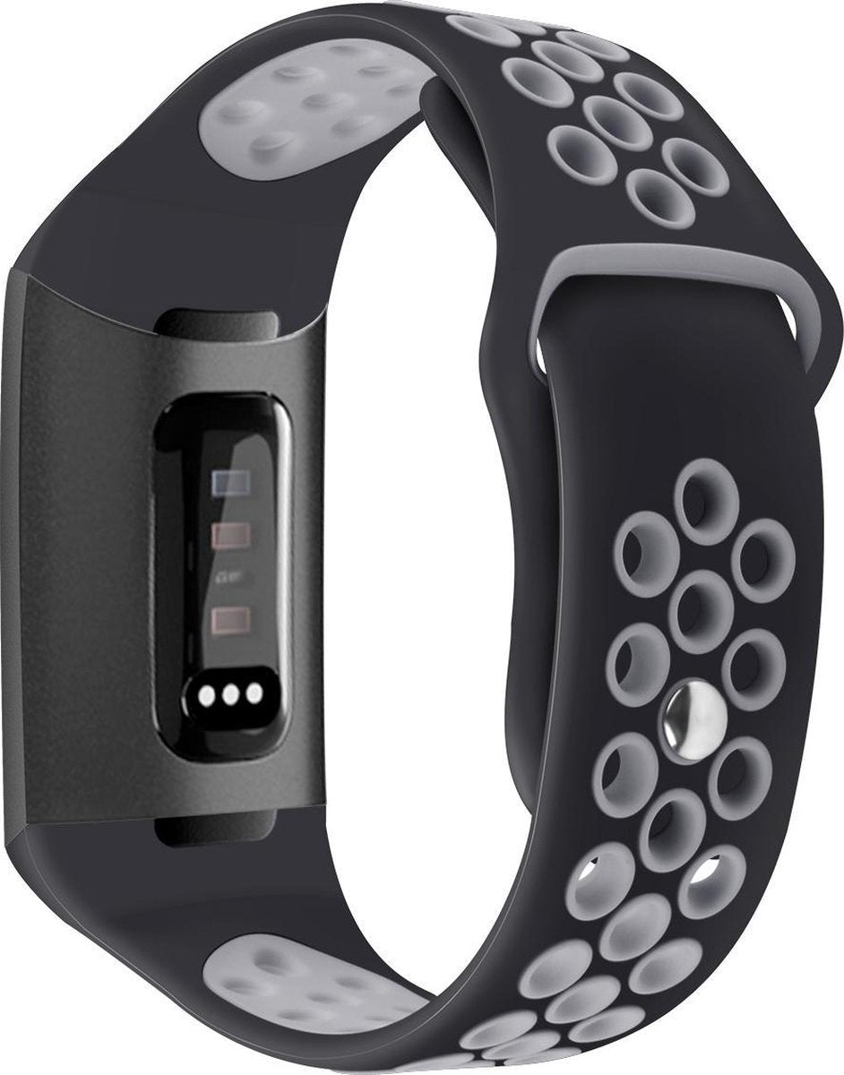 YONO Bandje geschikt voor Fitbit Charge 4/3 – Sport air – Zwart/Grijs – Small