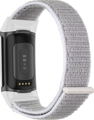 YONO Nylon Velcro Bandje geschikt voor Fitbit Charge 5 / 6 - Vervangende Armband Strap - Wit