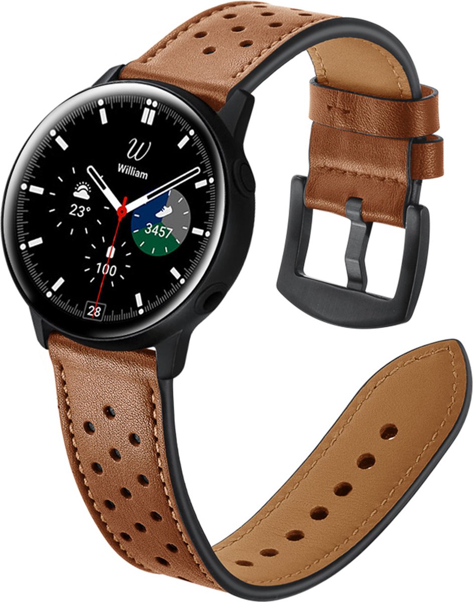 YONO Leer Air Bandje 20mm - Leren Horlogebandje geschikt voor Samsung Galaxy Watch 7 / 6 / 5 / Pro / 4 / 3 / Active 2 - Polar Ignite / Unite – Huawei - Bruin