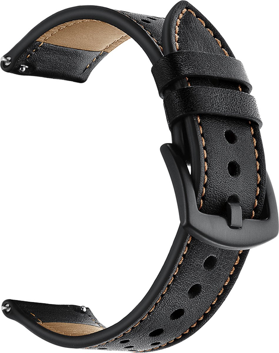 YONO Leer Air Bandje 20mm - Leren Horlogebandje geschikt voor Samsung Galaxy Watch 7/6/5 / Pro / 4 / 3 / Active 2 - Polar Ignite / Unite – Huawei - Zwart