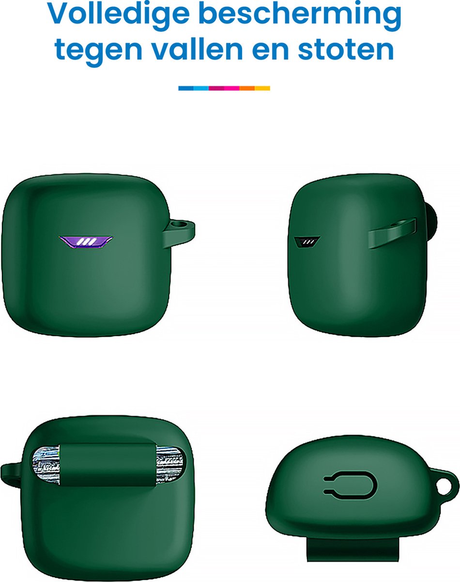 YONO Soft Case geschikt voor JBL Tune Flex - Siliconen Hoesje met Clip - Donkergroen