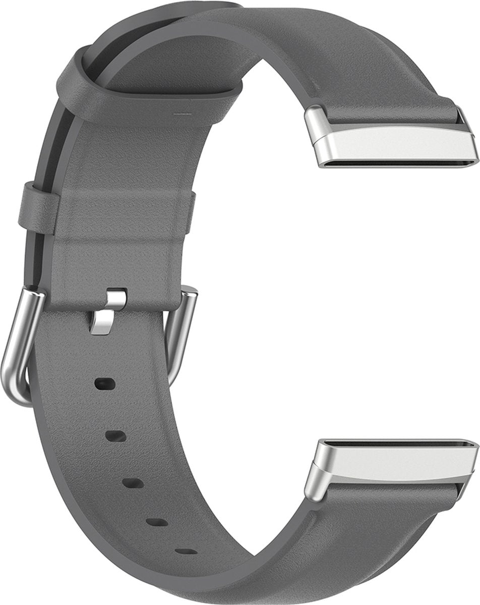 YONO Vacca Leer Bandje geschikt voor Fitbit Versa 3 / Sense - Leren Vervangende Horlogebandje Strap - Grijs