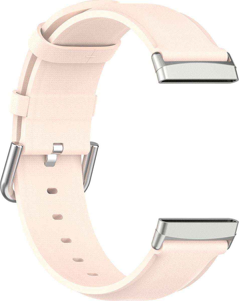 YONO Vacca Leer Bandje geschikt voor Fitbit Versa 3 / Sense - Leren Vervangende Horlogebandje Strap - Lichtroze