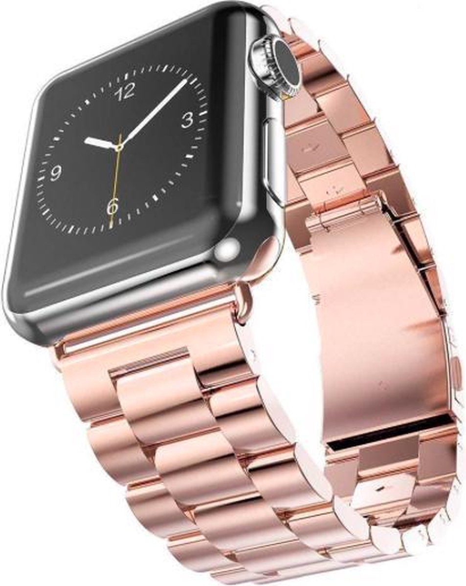 YONO Luxe Metalen Schakel Band geschikt voor Apple Watch - 42 / 44 / 45 / 49 mm - RVS Stalen iWatch Armband - Roze