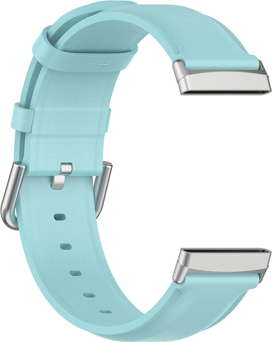 YONO Vacca Leer Bandje geschikt voor Fitbit Versa 3 / Sense - Leren Vervangende Horlogebandje Strap - Lichtblauw