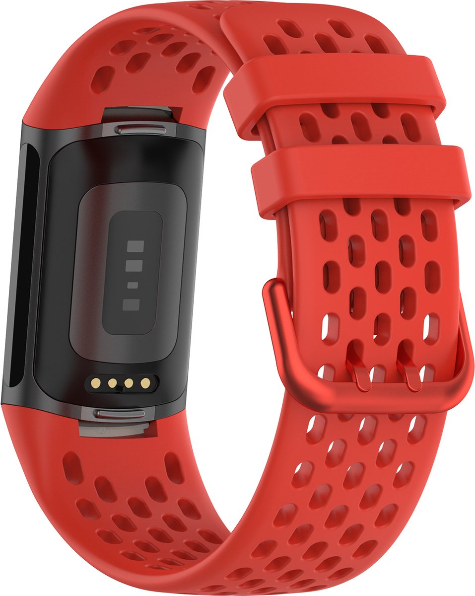 YONO Sport Air Bandje geschikt voor Fitbit Charge 5 / 6 - Vervangende Siliconen Armband Strap - Rood