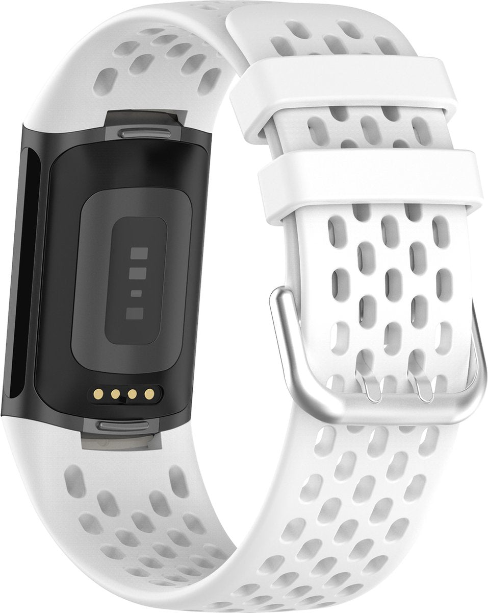 YONO Sport Air Bandje geschikt voor Fitbit Charge 5 / 6 - Vervangende Siliconen Armband Strap - Wit