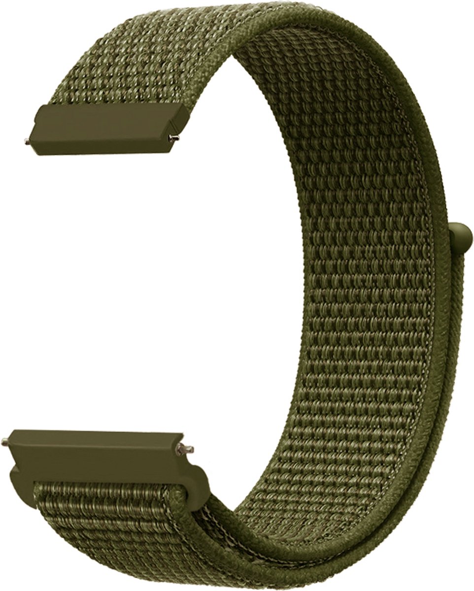 YONO Nylon Velcro Smartwatch Bandje 20mm - Horlogebandje geschikt voor Samsung Galaxy Watch 7 / 6 / 5 / Pro / 4 / 3 / Active 2 - Polar Ignite / Unite – Huawei - Donkergroen