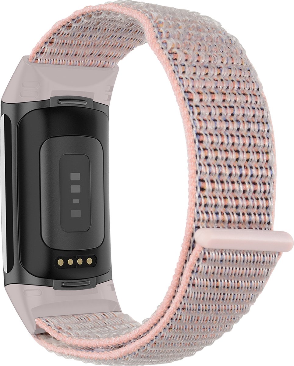 YONO Nylon Velcro Bandje geschikt voor Fitbit Charge 5 / 6 - Vervangende Armband Strap - Lichtroze