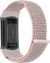 YONO Nylon Velcro Bandje geschikt voor Fitbit Charge 5 / 6 - Vervangende Armband Strap - Lichtroze
