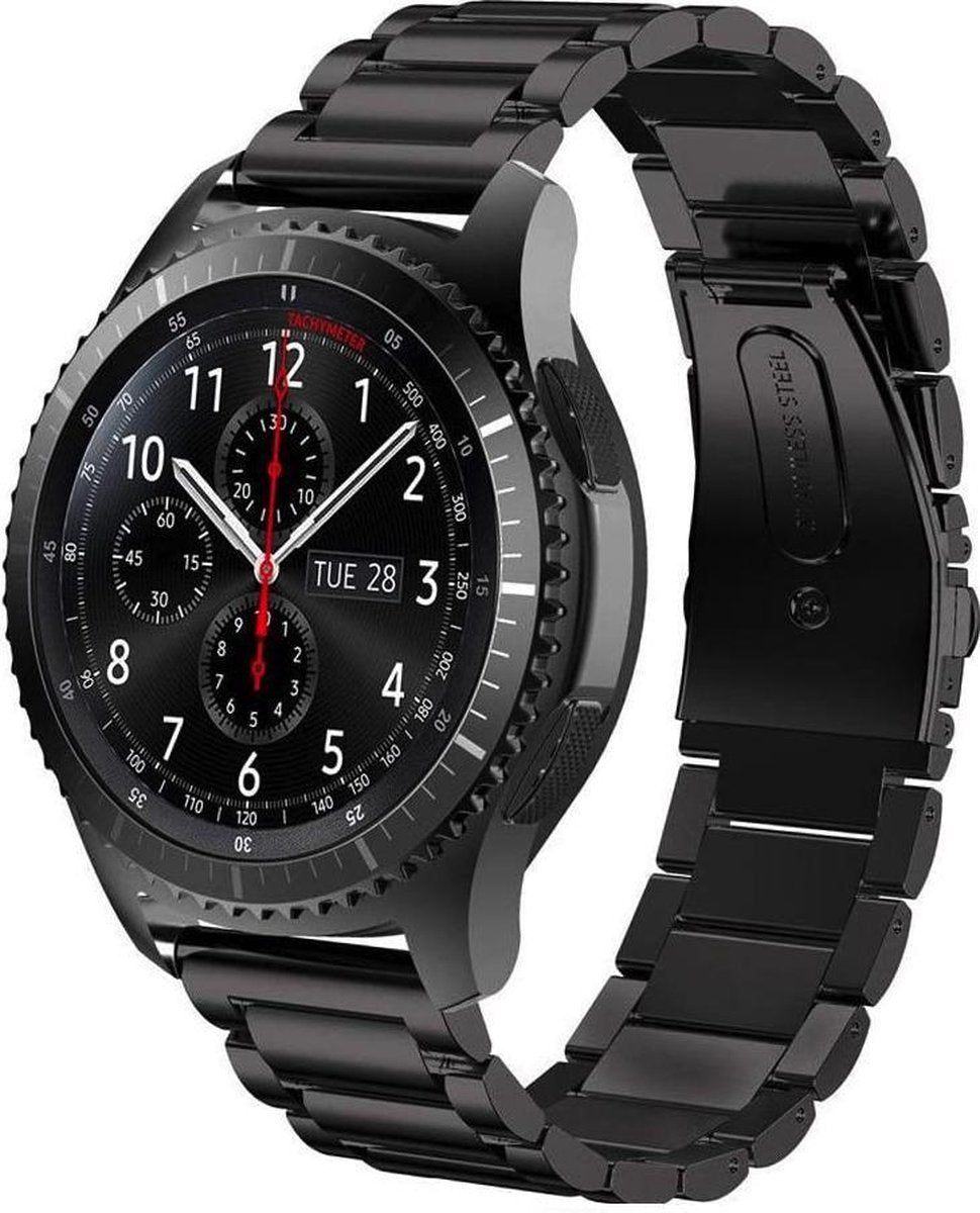 YONO Metalen Schakel Band geschikt voor Galaxy Watch3 45mm - Galaxy Watch 46mm - Zwart