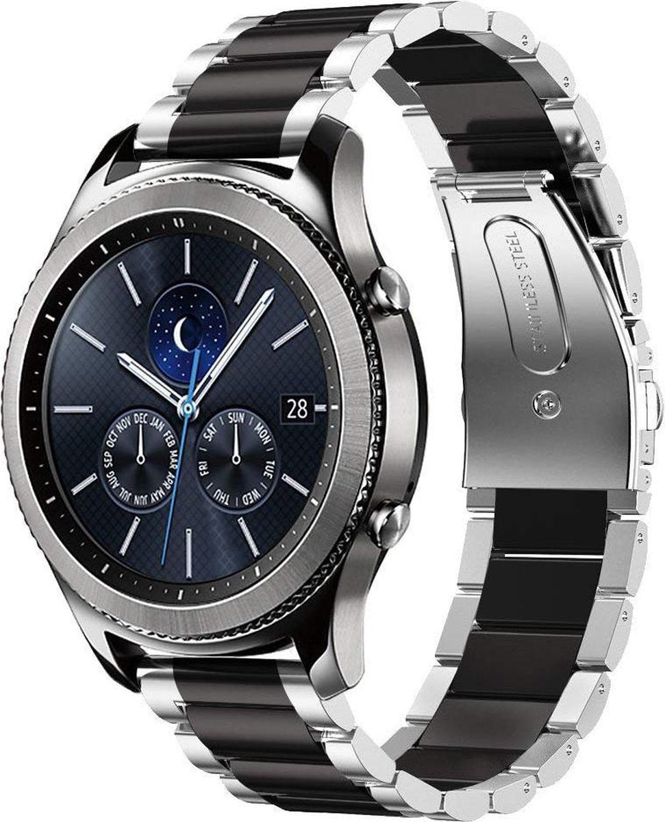 YONO Schakel Bandje 22mm - Horlogebandje geschikt voor Samsung Galaxy Watch 46mm / 3 (45mm) / Gear s3 - Polar Vantage M2 / Grit X - Huawei Watch GT 3 (pro) / 2 - Amazfit GTR - Zwart en Zilver