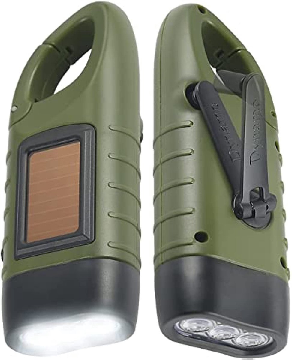 YONO Opwindbare Zaklamp - Militaire Knijpkat Dynamo - Opwindbaar en Zonne Energie Oplaadbaar - Donkergroen