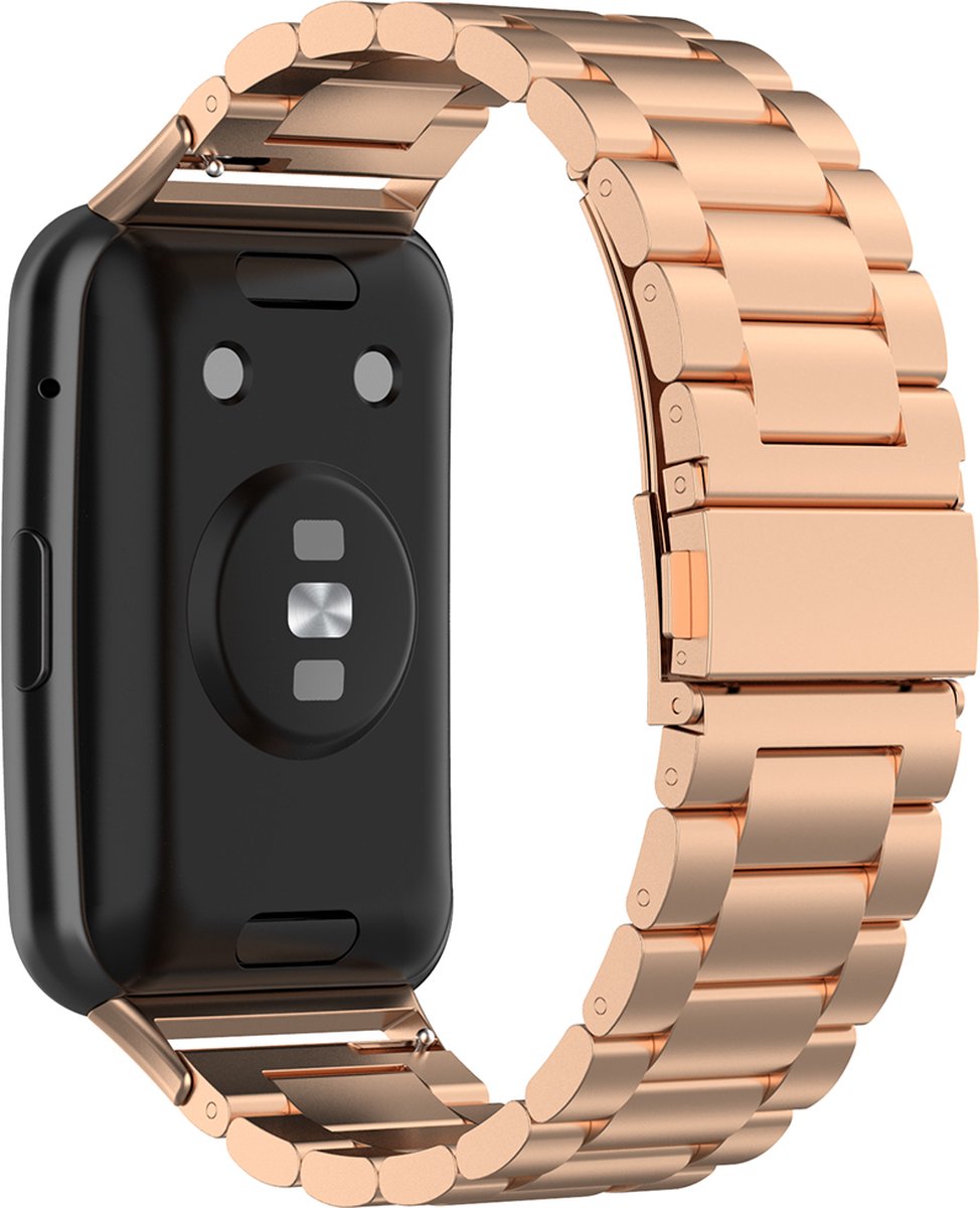 YONO Schakel Bandje geschikt voor Huawei Watch Fit - Stalen RVS Armband - Rose Gold