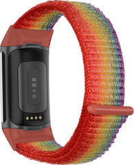 YONO Nylon Velcro Bandje geschikt voor Fitbit Charge 5 / 6 - Vervangende Armband Strap - Regenboog