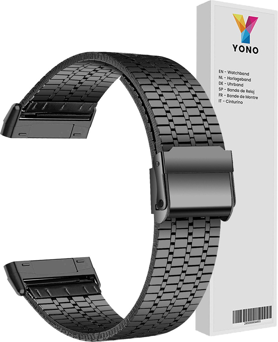 YONO Miami Schakel Bandje geschikt voor Fitbit Versa 3 / Sense - Stalen RVS Armband - Zwart