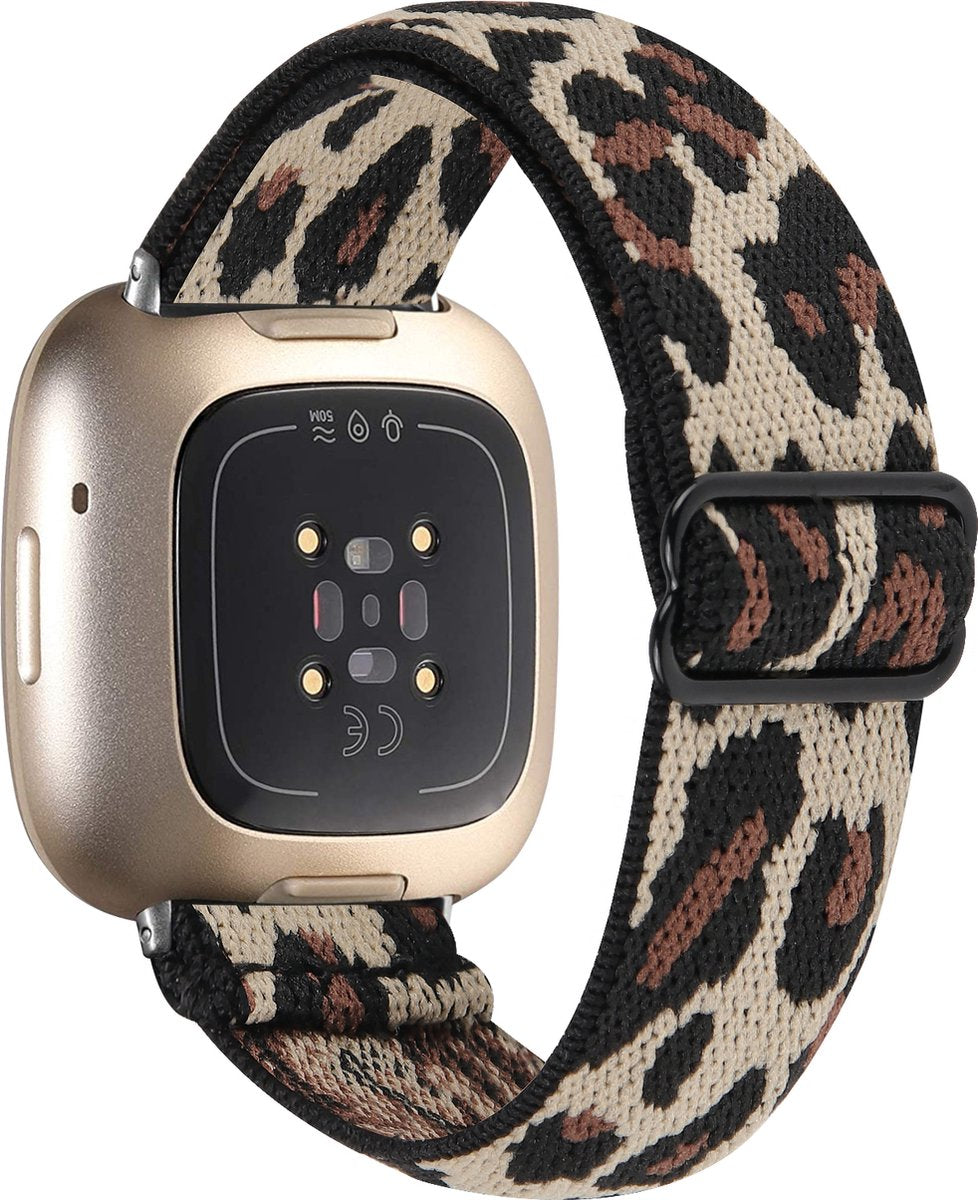 YONO Nylon Stretch Bandje geschikt voor Fitbit Versa 4 / Sense 2 - Vervangende Stoffen Armband - Leopard