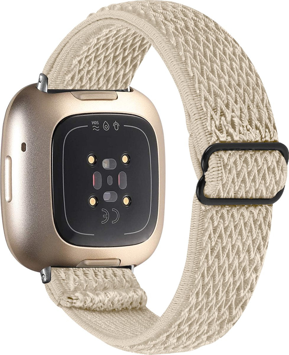 YONO Nylon Stretch Bandje geschikt voor Fitbit Versa 4 / Sense 2 - Vervangende Stoffen Armband - Champagne