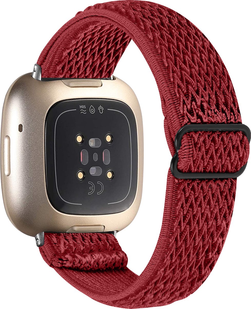 YONO Nylon Stretch Bandje geschikt voor Fitbit Versa 4 / Sense 2 - Vervangende Stoffen Armband - Rood