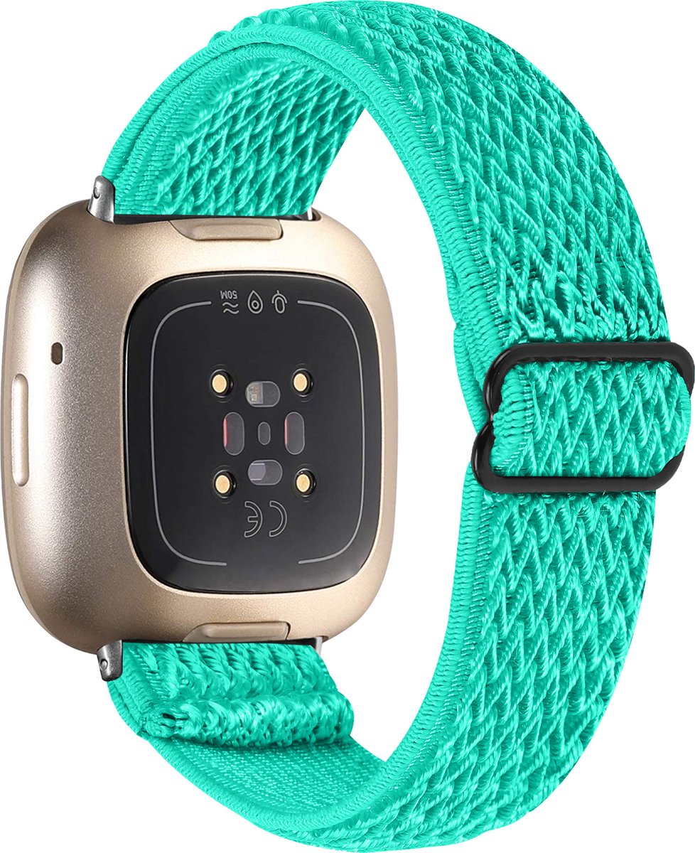 YONO Nylon Stretch Bandje geschikt voor Fitbit Versa 4 / Sense 2 - Vervangende Stoffen Armband - Turquoise