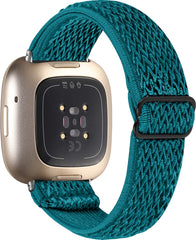 YONO Nylon Stretch Bandje geschikt voor Fitbit Versa 4 / Sense 2 - Vervangende Stoffen Armband - Donkergroen