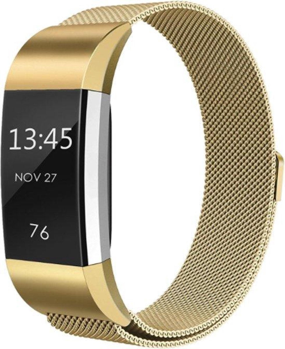 YONO Milanees Bandje Goud voor Fitbit Charge 2 - Vervangende RVS Armband met Magneetsluiting – Large