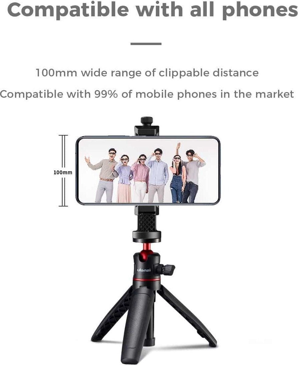 Ulanzi ST-17 360º Draaibare Telefoonhouder voor statief - met Cold Shoe Mount - Voor alle smartphones tot 10 cm breed - Zwart