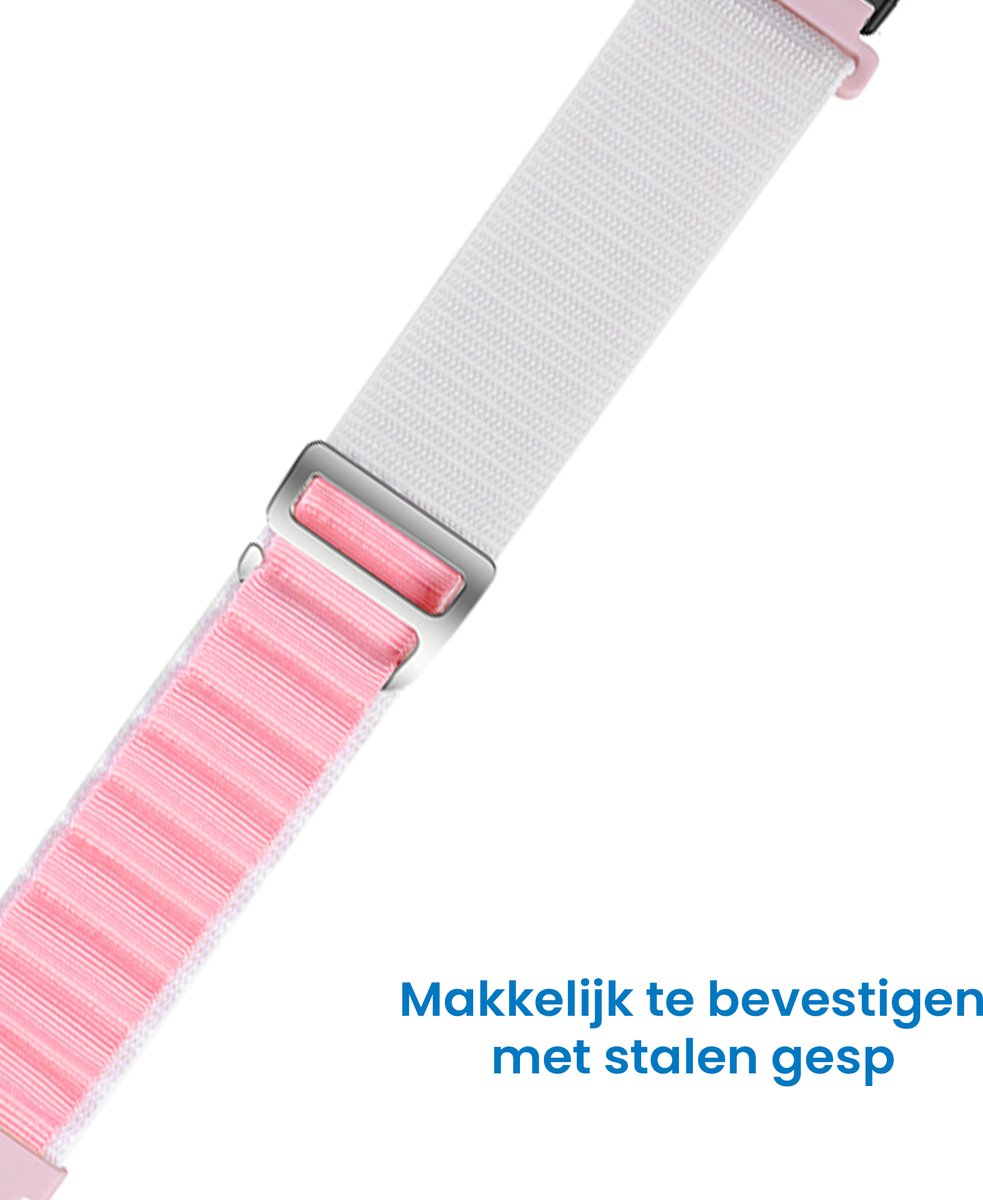 YONO Nylon Loop Bandje geschikt voor Fitbit Versa 4 / Sense 2 - Wit / Roze