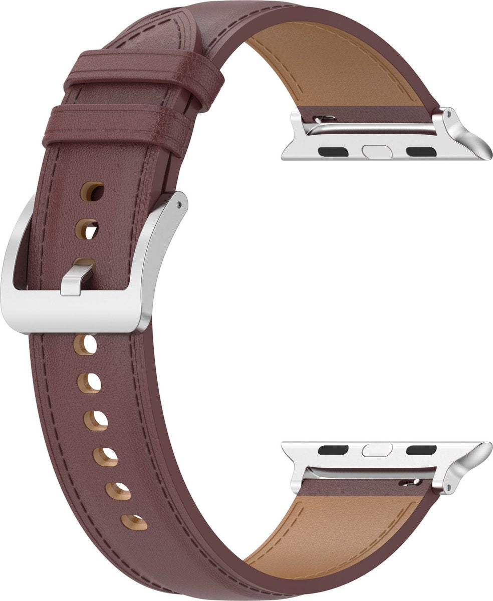 YONO Leer Bandje Cali geschikt voor Apple Watch 42 / 44 / 45 / 49 mm - Luxe Lederen Vervangende iWatch Series 8/7/SE/6/5/4/3 Armband Strap - Donkerbruin