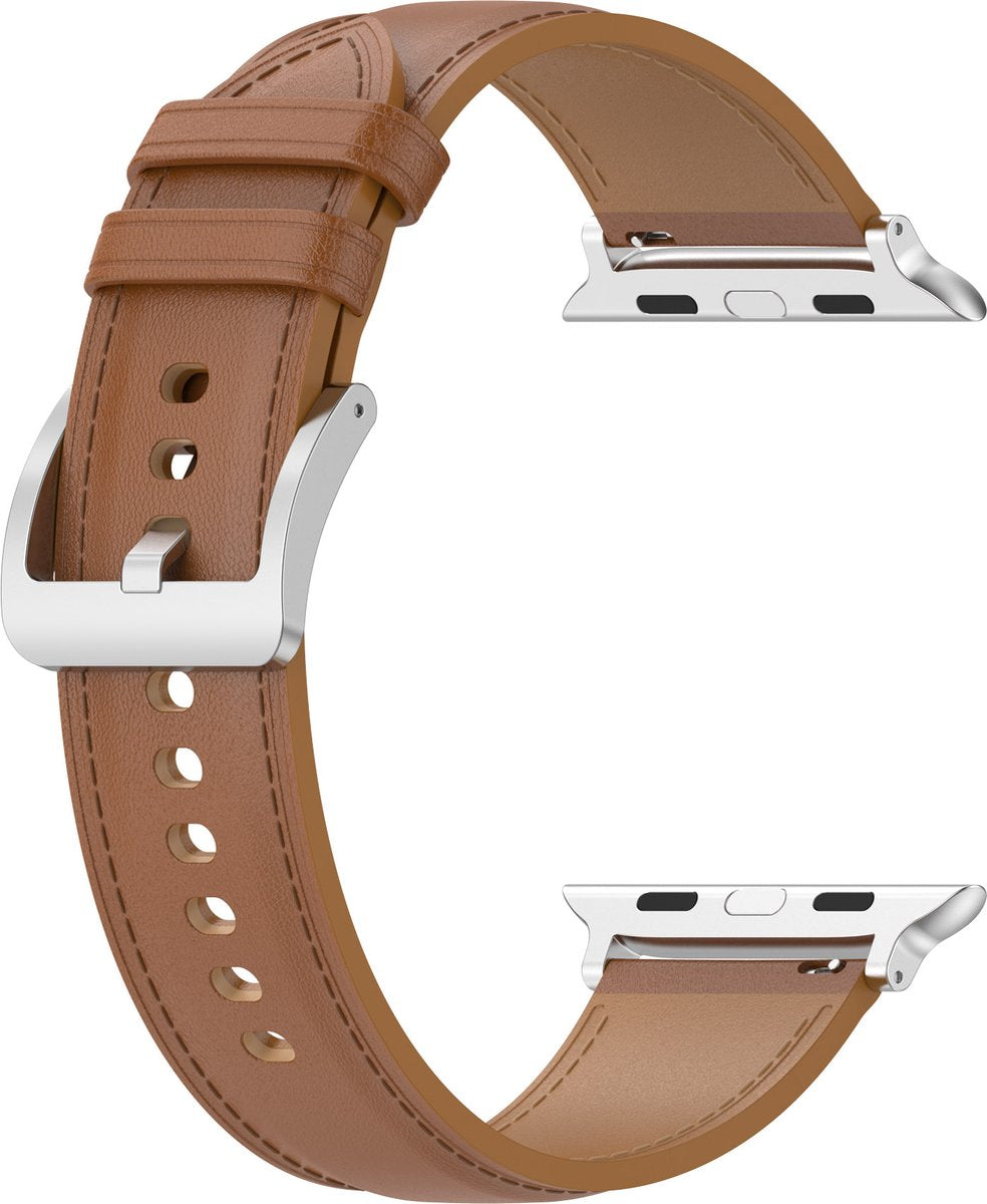 YONO Leer Bandje Cali geschikt voor Apple Watch 42 / 44 / 45 / 49 mm - Luxe Lederen Vervangende iWatch Series 8/7/SE/6/5/4/3 Armband Strap - Lichtbruin