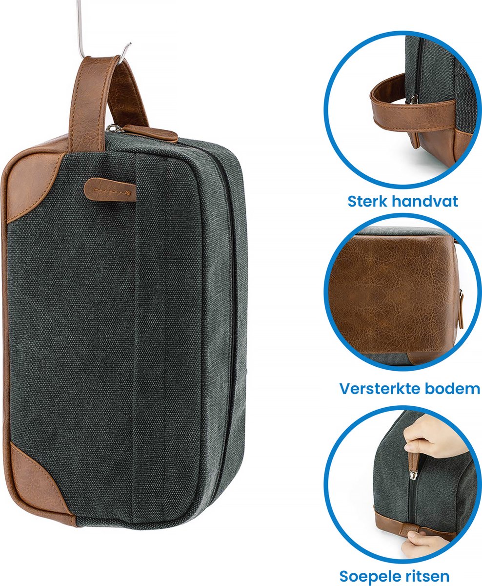 YONO Toilettas Heren - Travel Organizer Etui - Oxford Stof - Donkergrijs