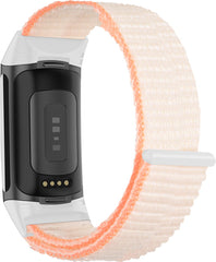 YONO Nylon Velcro Bandje geschikt voor Fitbit Charge 5 / 6 - Vervangende Armband Strap - Oranje Beige