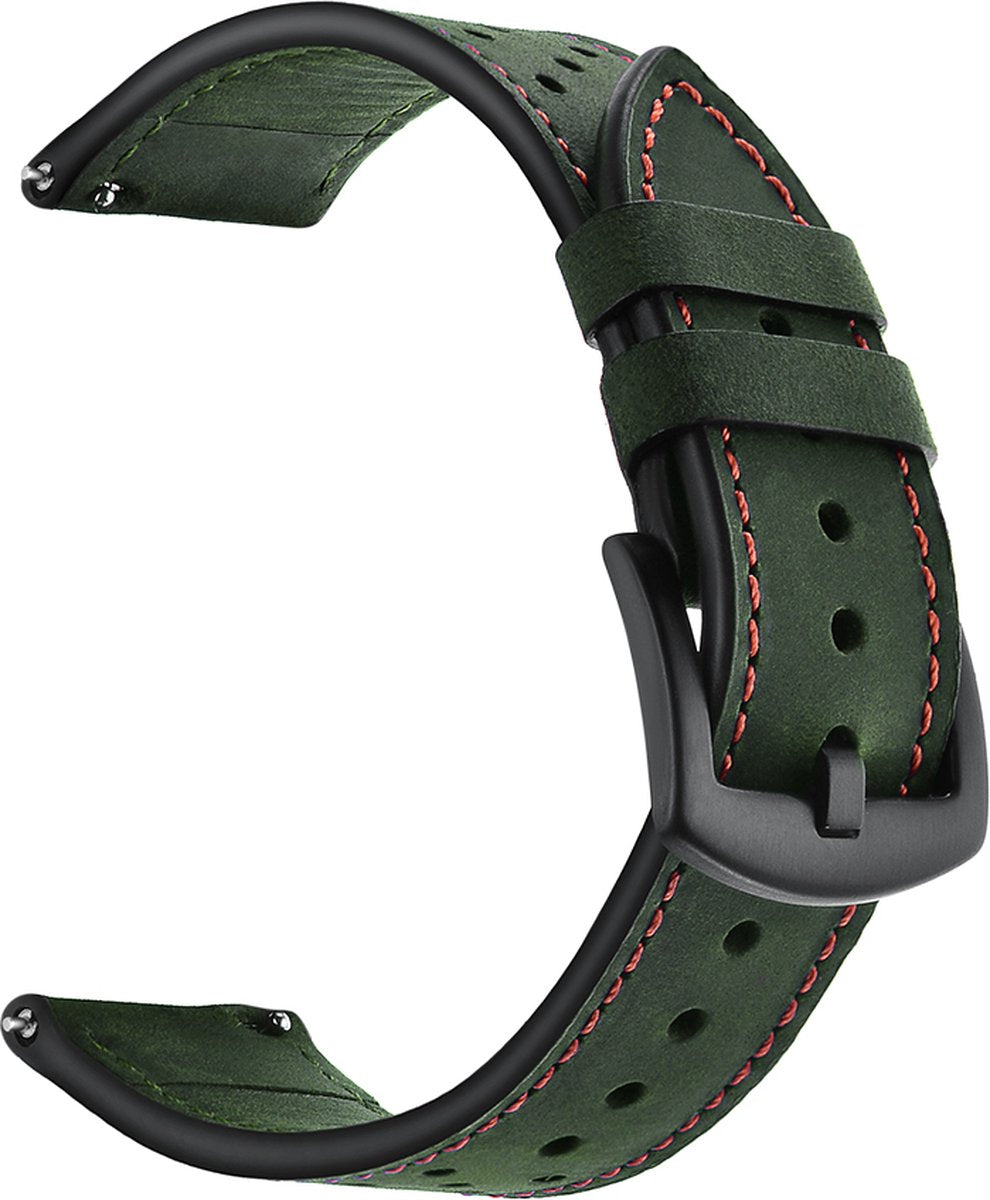 YONO Leer Air Bandje 22mm - Horlogebandje geschikt voor Samsung Galaxy Watch 46mm / 3 (45mm) / Gear s3 - Polar Vantage M2 / Grit X - Huawei Watch GT 3 (pro) / 2 - Amazfit GTR - Donkergroen