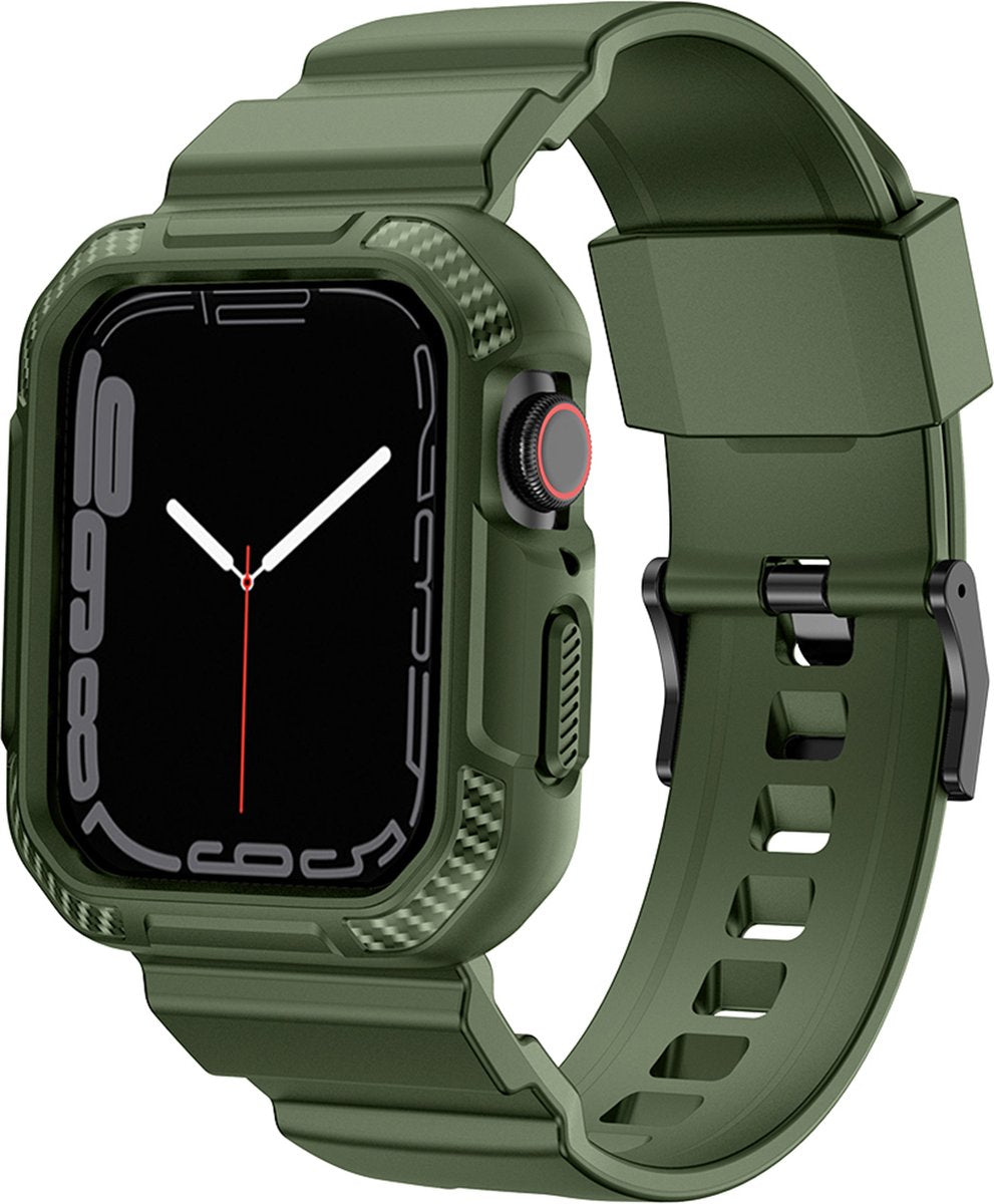 YONO Armor Rugged Bandje geschikt voor Apple Watch - 42 / 44 / 45 mm - Vervangende Armband geschikt voor iWatch Series 1 2 3 4 5 6 7 8 - Donkergroen