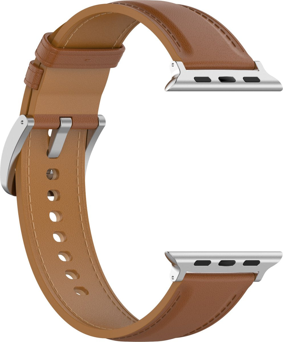 YONO Leer Bandje Cali geschikt voor Apple Watch 42 / 44 / 45 / 49 mm - Luxe Lederen Vervangende iWatch Series 8/7/SE/6/5/4/3 Armband Strap - Lichtbruin
