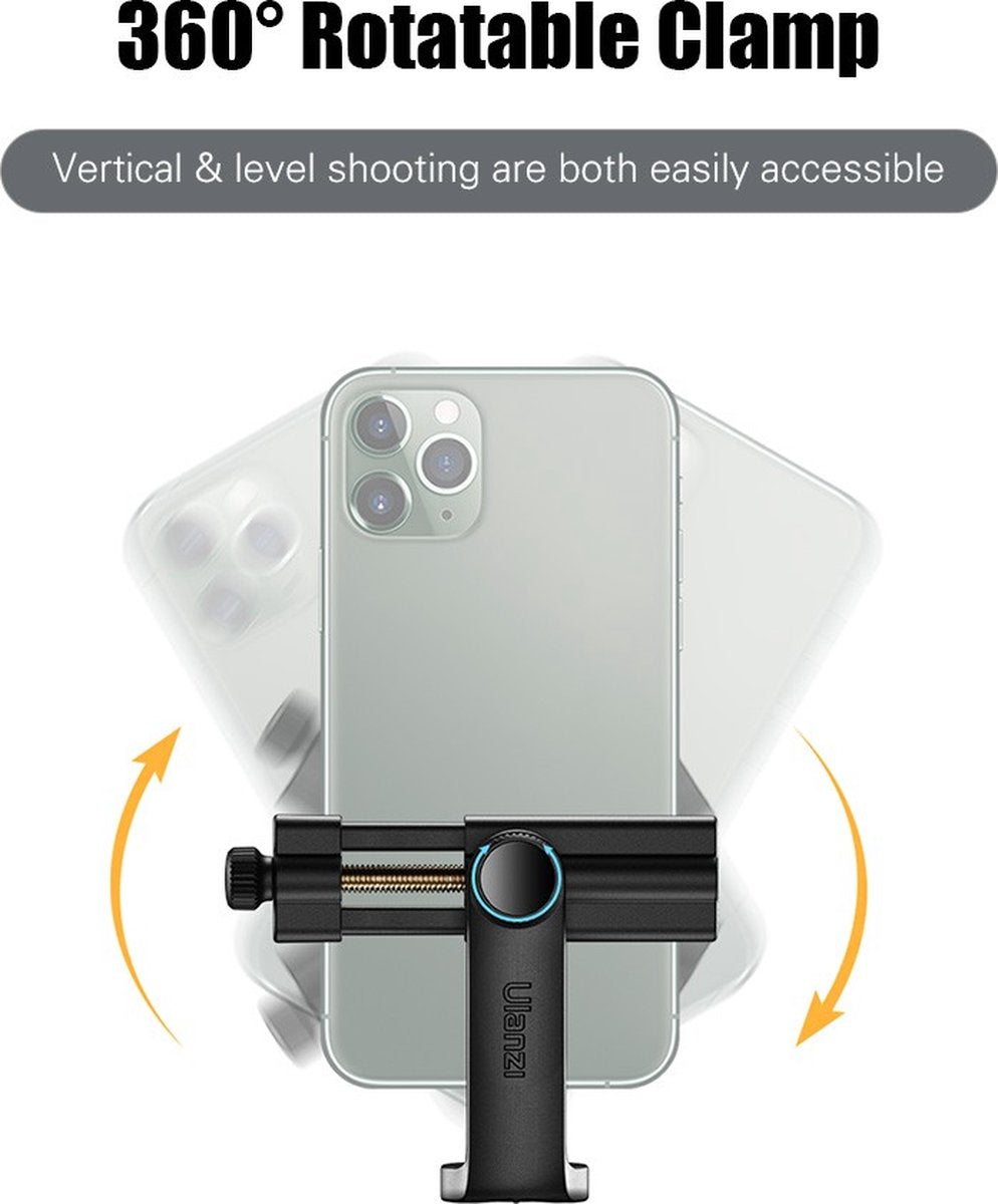 Ulanzi ST-17 360º Draaibare Telefoonhouder voor statief - met Cold Shoe Mount - Voor alle smartphones tot 10 cm breed - Zwart