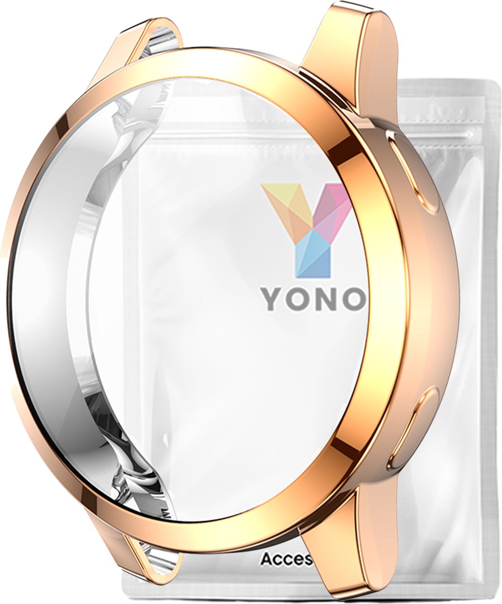 YONO Full Cover Bumper geschikt voor Garmin Venu 2 / Vivoactive 4 - Siliconen Case Screen Protector Hoesje - Rose Gold
