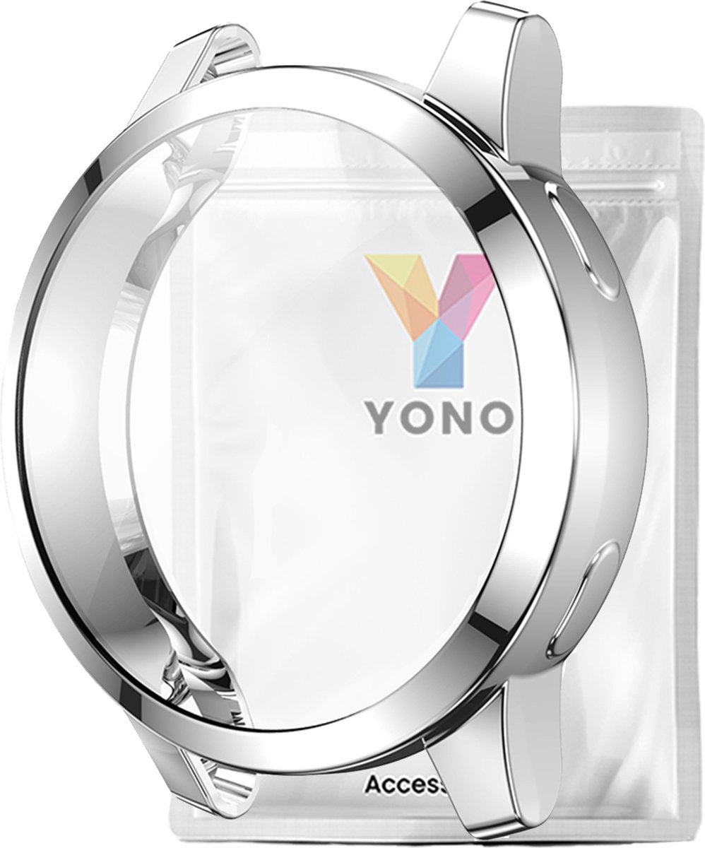 YONO Full Cover Bumper geschikt voor Garmin Venu 2S / Vivoactive 4S - Siliconen Case Screen Protector Hoesje - Zilver