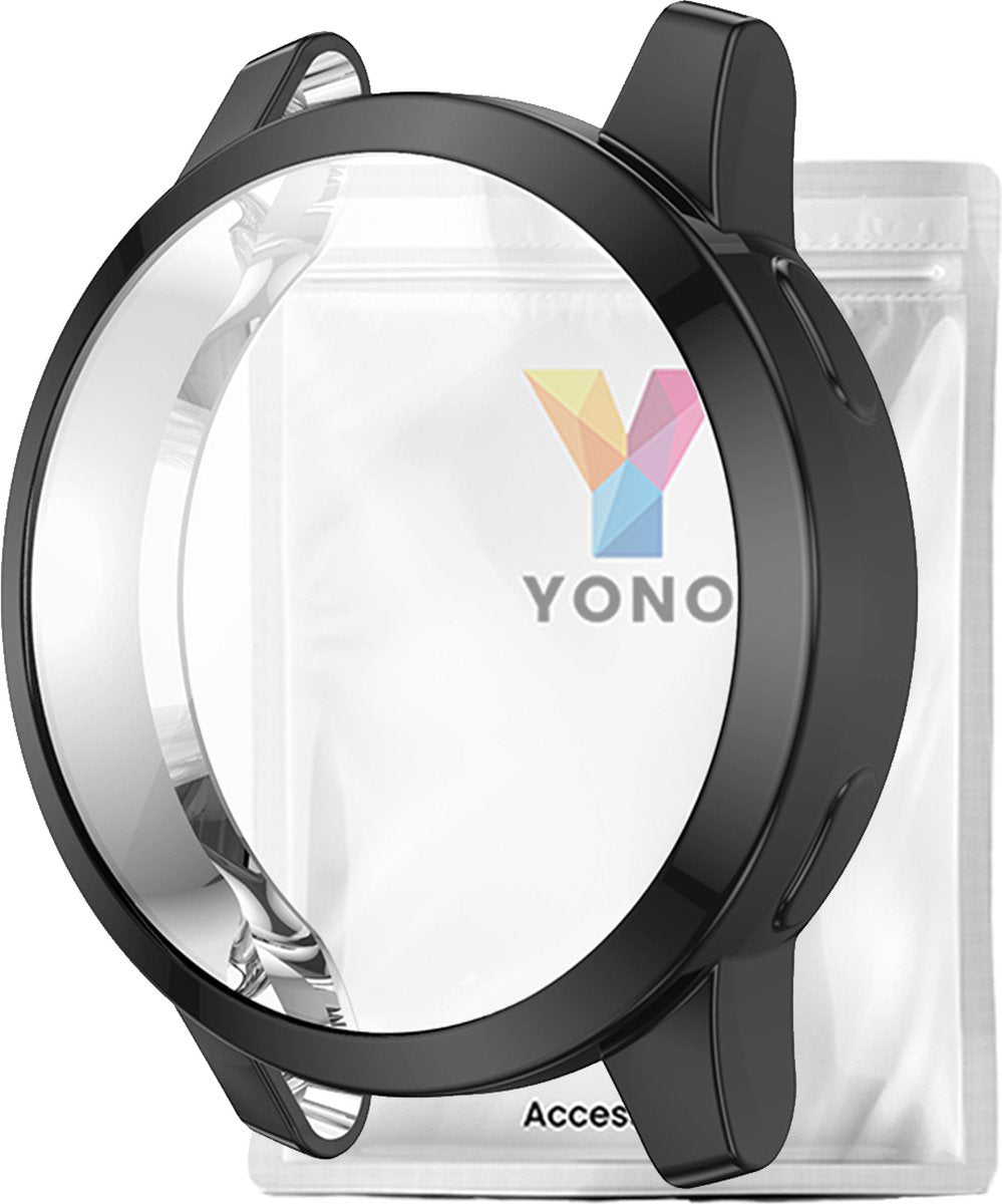 YONO Full Cover Bumper geschikt voor Garmin Venu 2S / Vivoactive 4S - Siliconen Case Screen Protector Hoesje - Zwart