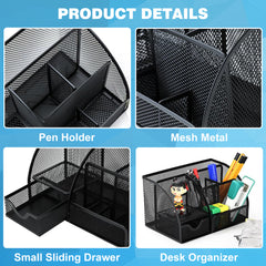YONO Bureau Houder Organizer - Pennen Bakje met Lade - Pennenhouder - Metaal - Zwart